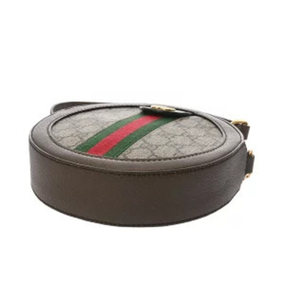 Gucci Ophidia Round Shoulder Bag Beige Ebony Brown Leather GG Supreme Canvas - Picture 5 of 9